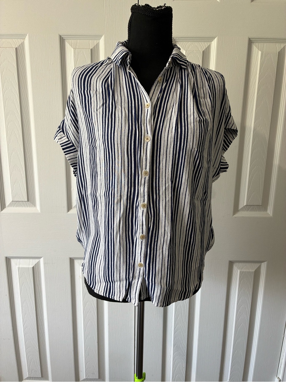 Madewell Navy and White Striped Button-Down Shirt